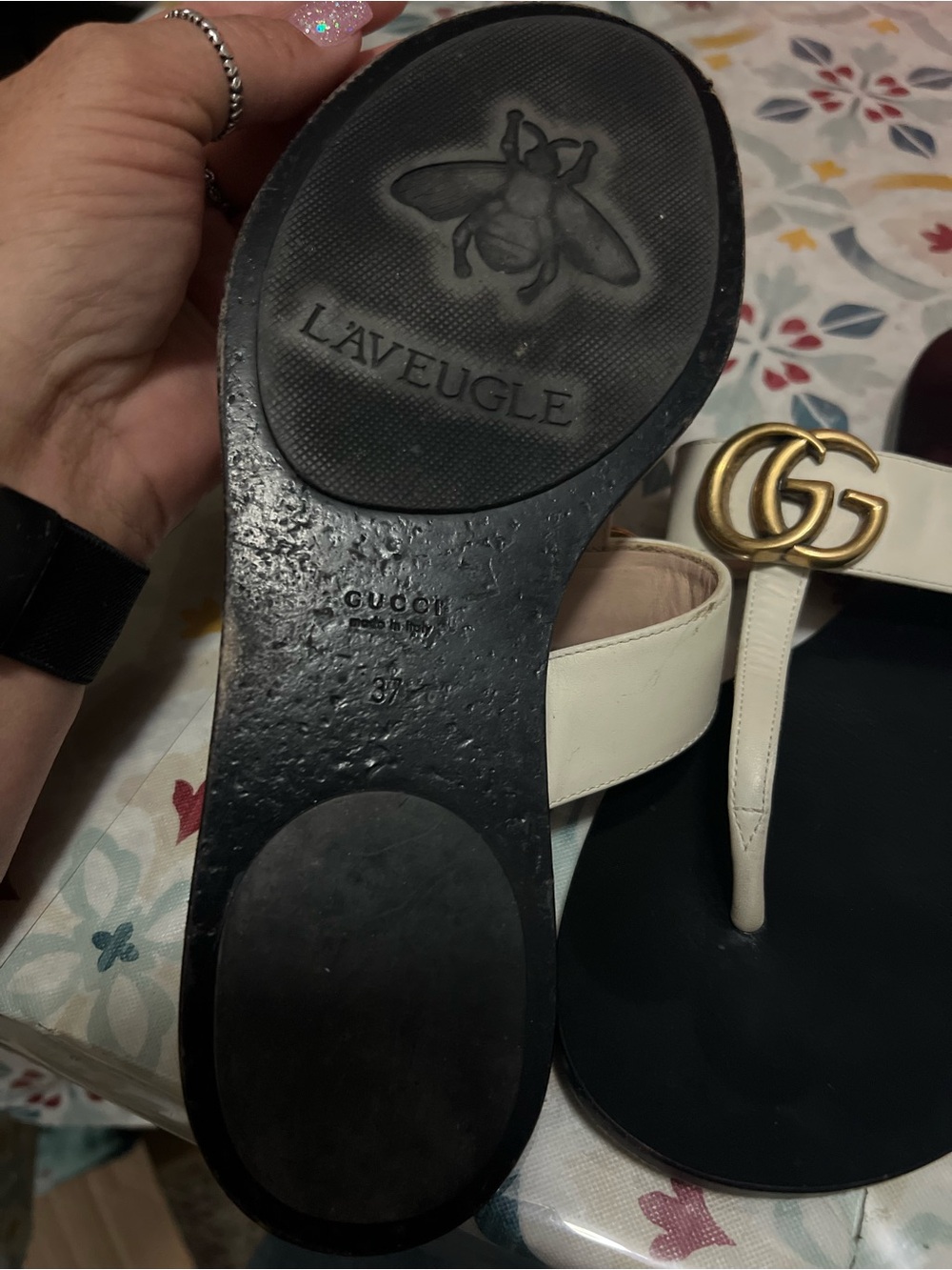 Women’s Gucci Marmont Double G Cream Thong Sandals size 37 size 6 - Picture 7 of 14